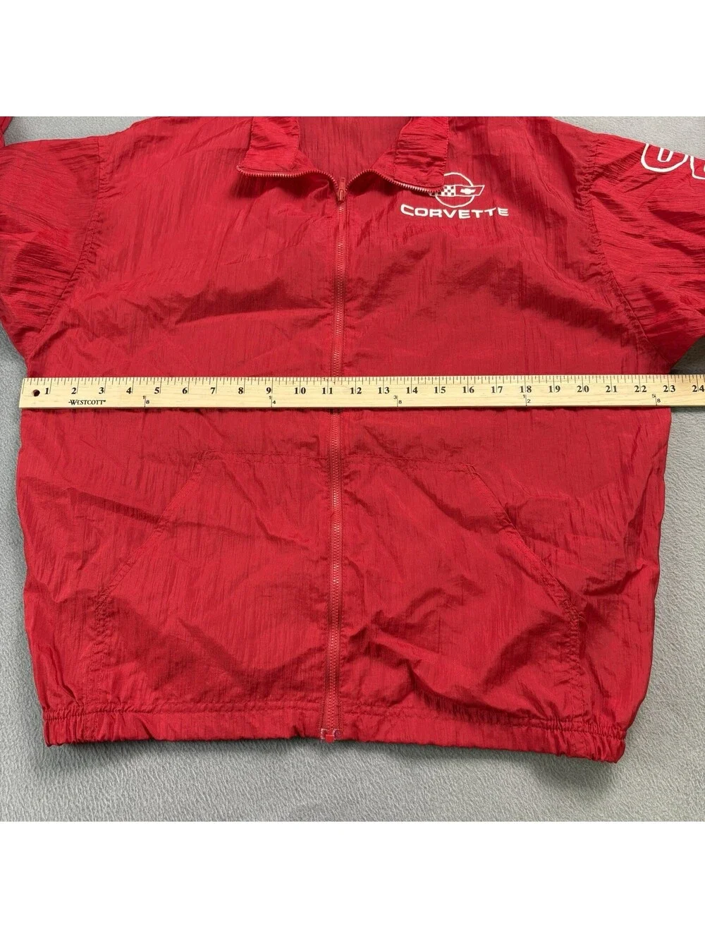 Vintage 80s Corvette Windbreaker Jacket Size Medium Red Sports Car